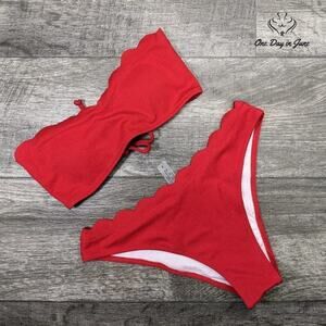 Shekini Bandeau Scallop Edge Bikini Swimsuit Size M